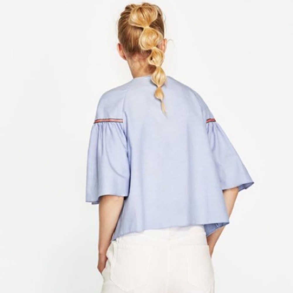 Zara Trafaluc Collection Blue Tassel Blouse S - Picture 6 of 9